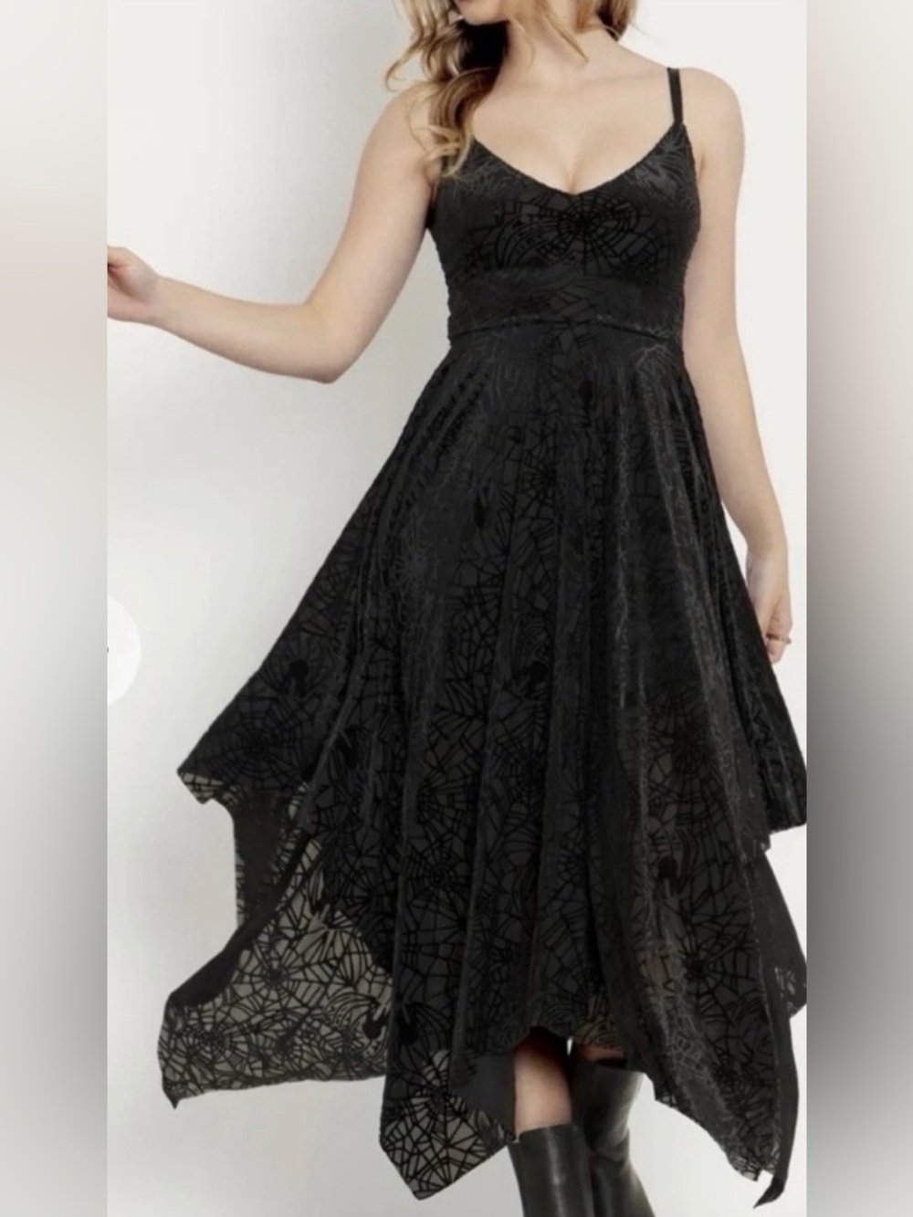 🖤🕷️RARE BLACKMILK CORPSE BRIDE WEB BURNED VELVET Asymmetrical Dress🕸️#Whimsigoth
